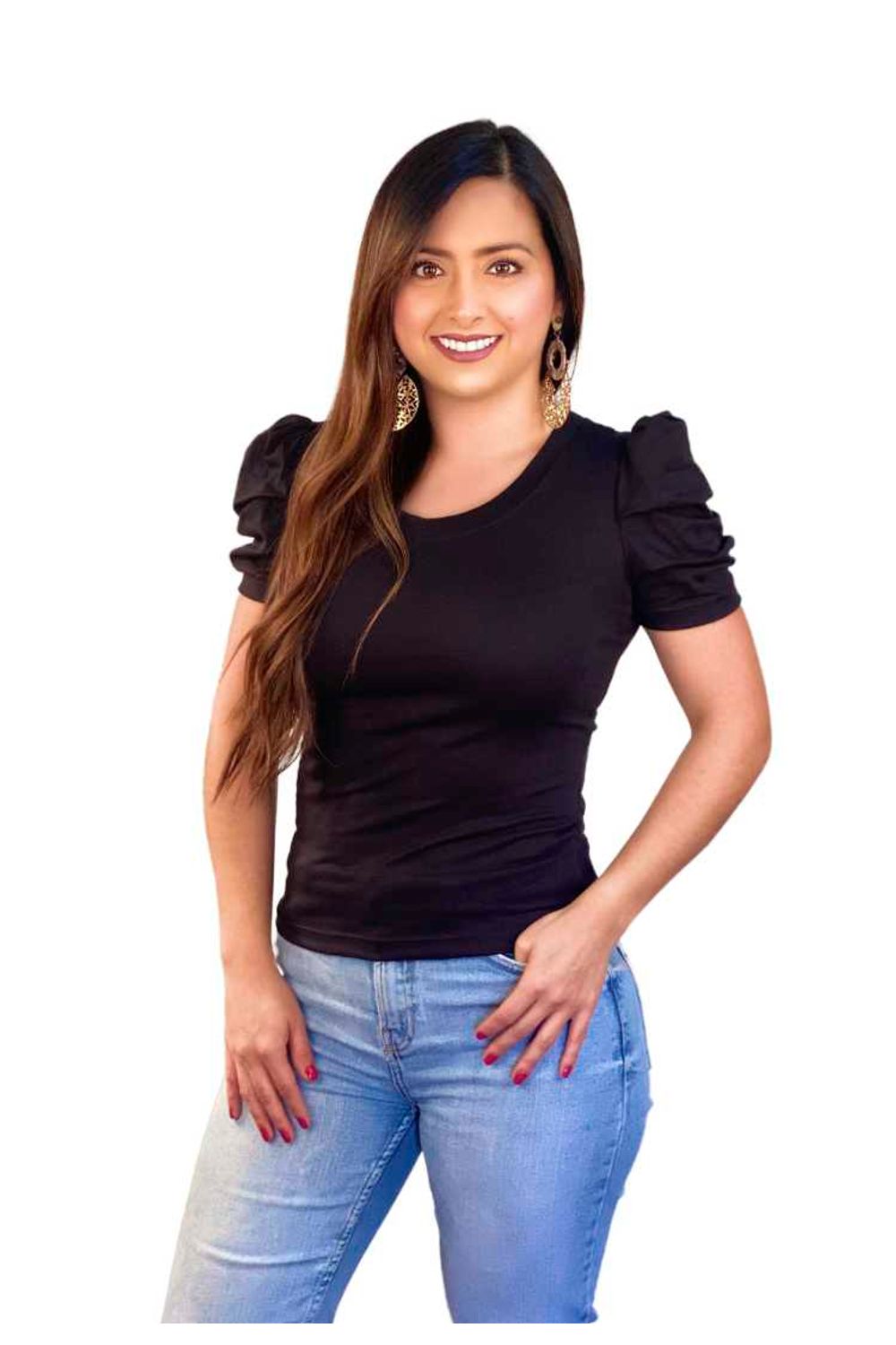 BLUSA MUJER MANGA CORTA HOMBROS ALTOS