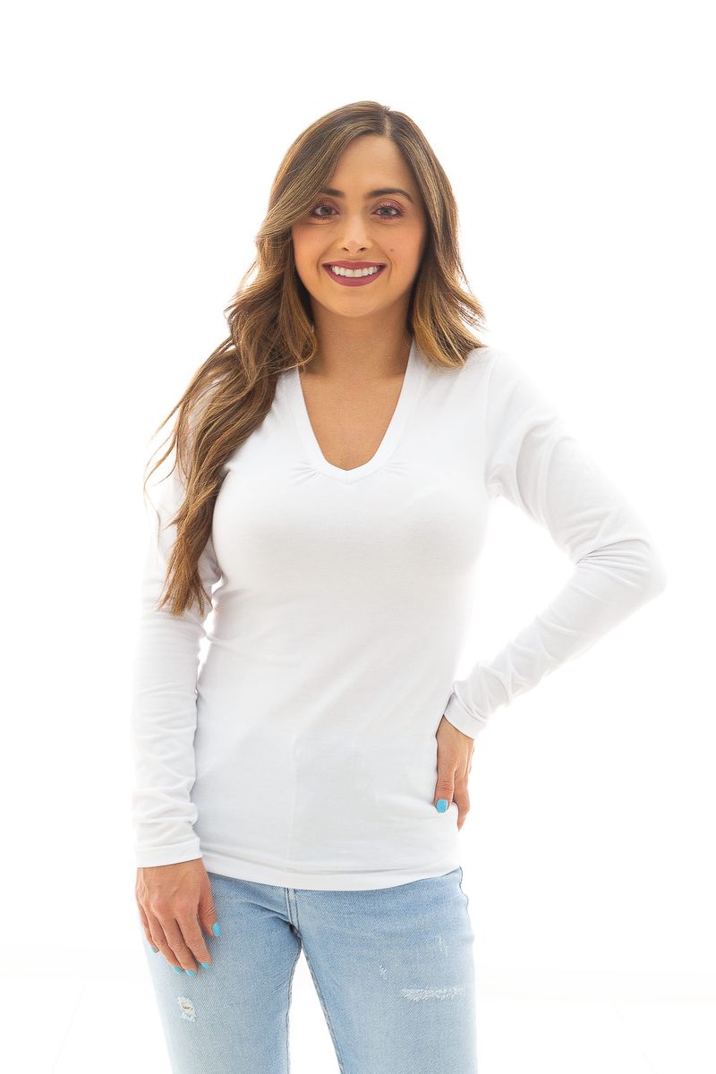 BUZO MUJER UNICOLOR RECOGIDO CUELLO V