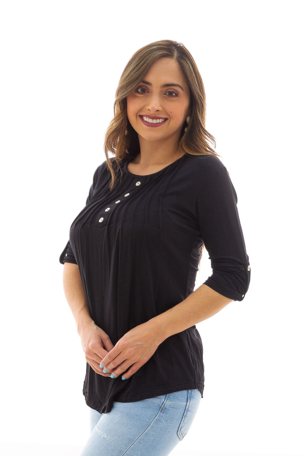 BLUSA MUJER HOLGADA APLIQUE BOTONES