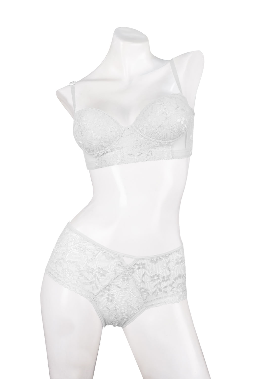 CONJUNTO MUJER EN BLONDA BRASIER LARGO STRAPLESS + PANTY CACHETERO