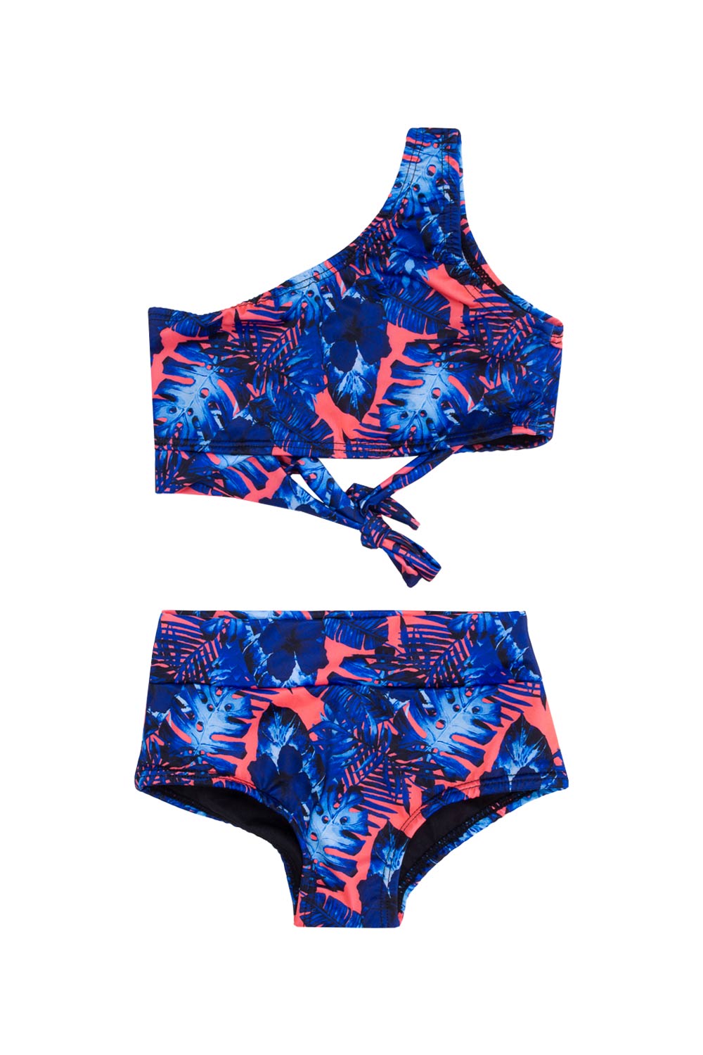 TRAJE DE BAÑO NIÑA 2 PIEZAS TOP TERCIADO PANTY ALTO ESTAMPADO TROPICAL