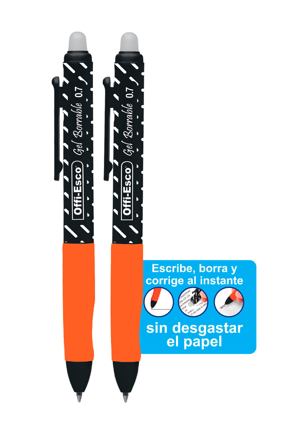 BOLÍGRAFO RETRÁCTIL DE GEL BORRABLE X2 UNIDADES