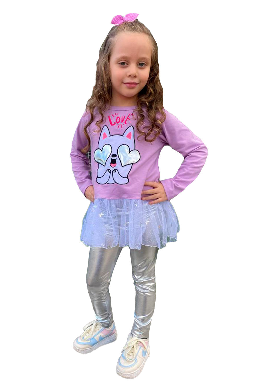 CONJUNTO NIÑA BUZO APLIQUE LOVE Y LEGGINS TIPO CUERINA
