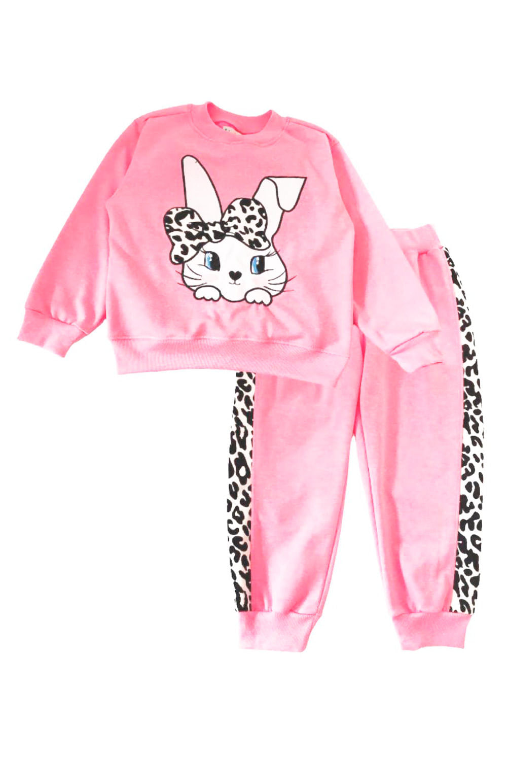 CONJUNTO NIÑA BUZO APLIQUE Y BORDADO CONEJO Y JOGGER PRINT