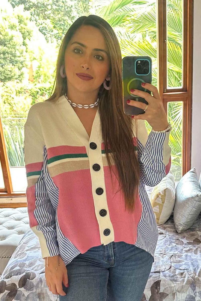 BUZO MUJER TEJIDO CON DETALLES DE CAMISA