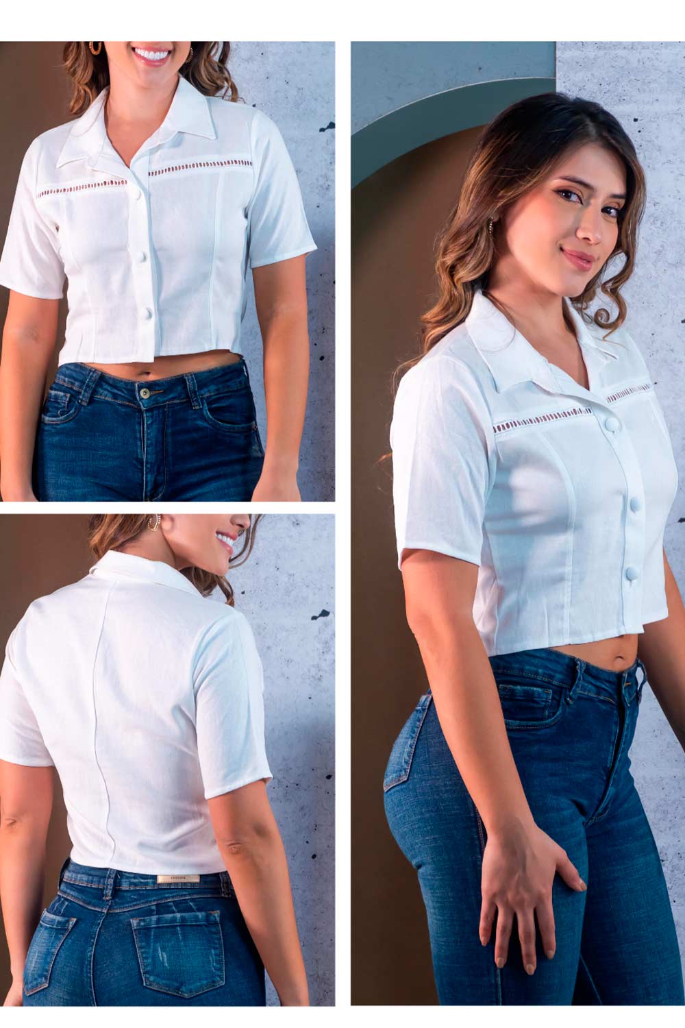 CAMISA MUJER CORTA CON DETALLE DELANTERO