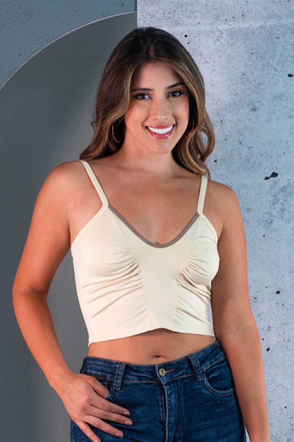 BLUSA MUJER CORTA RECOGIDOS DELANTEROS