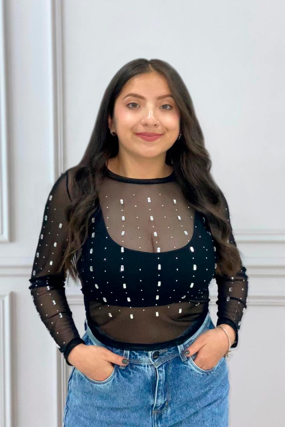BLUSA MUJER EN MALLA CON BRILLOS (NO INCLUYE TOP)