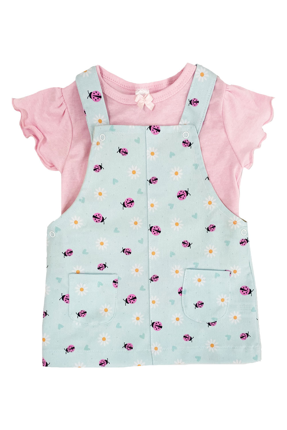 CONJUNTO BEBÉ JARDINERA DRILL Y CAMISETA MANGA PRINCESA