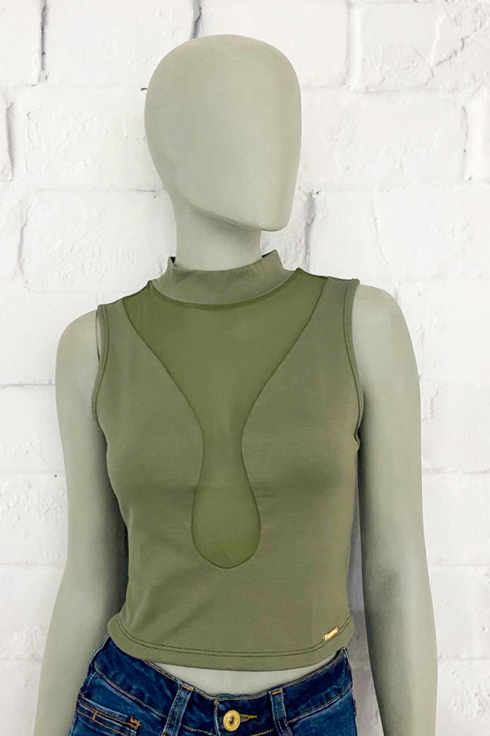 BLUSA MUJER CUELLO ALTO CON TRANSPARENCIA