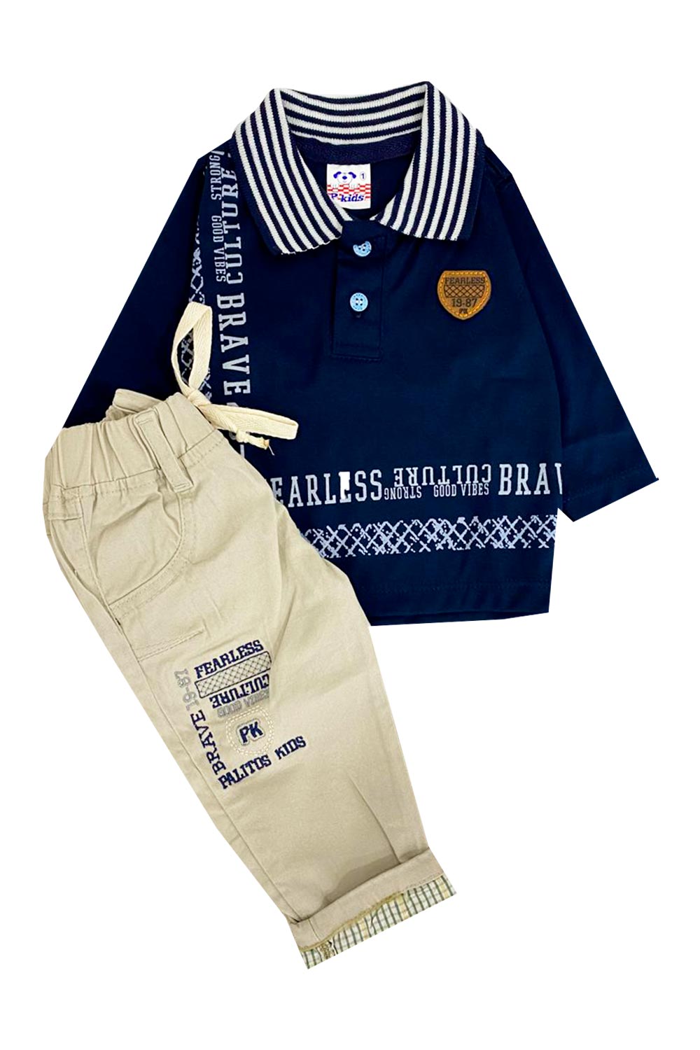 CONJUNTO BEBÉ POLO ESTAMPADO BOTONES PANTALÓN DRIL BORDADO