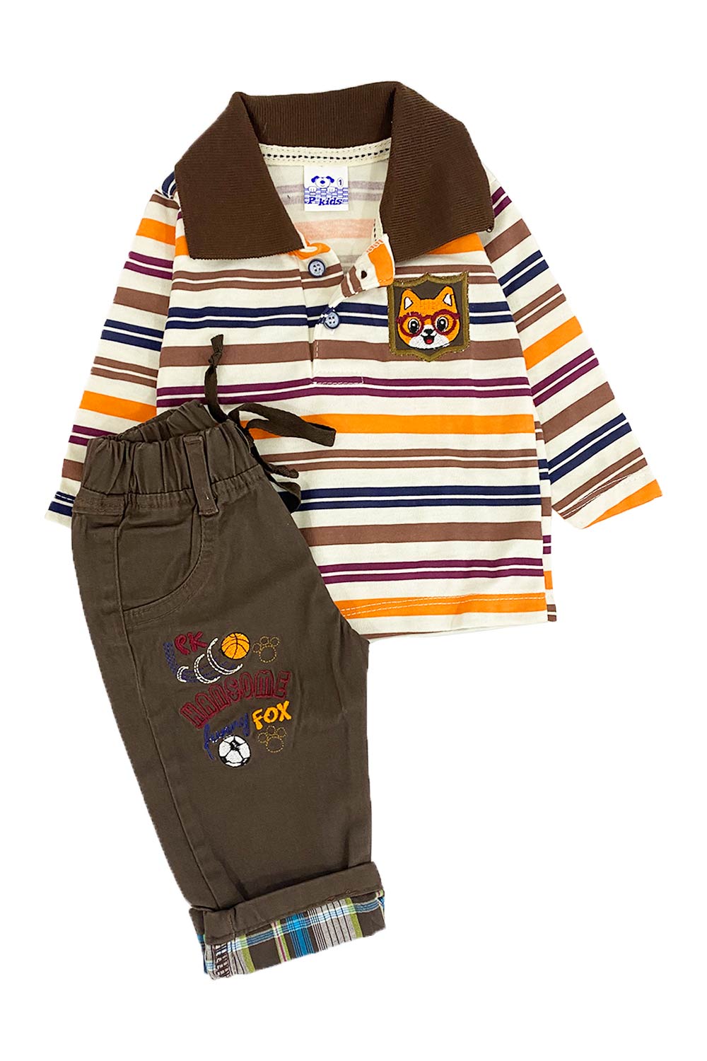 CONJUNTO BEBÉ POLO ESTAMPADO BOTONES PANTALÓN DRIL BORDADO
