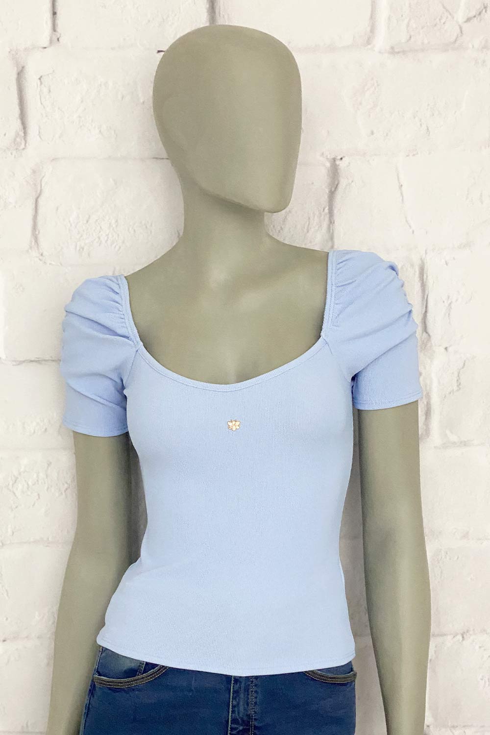 BLUSA MUJER TELA ACANALADA MANGA CORTA