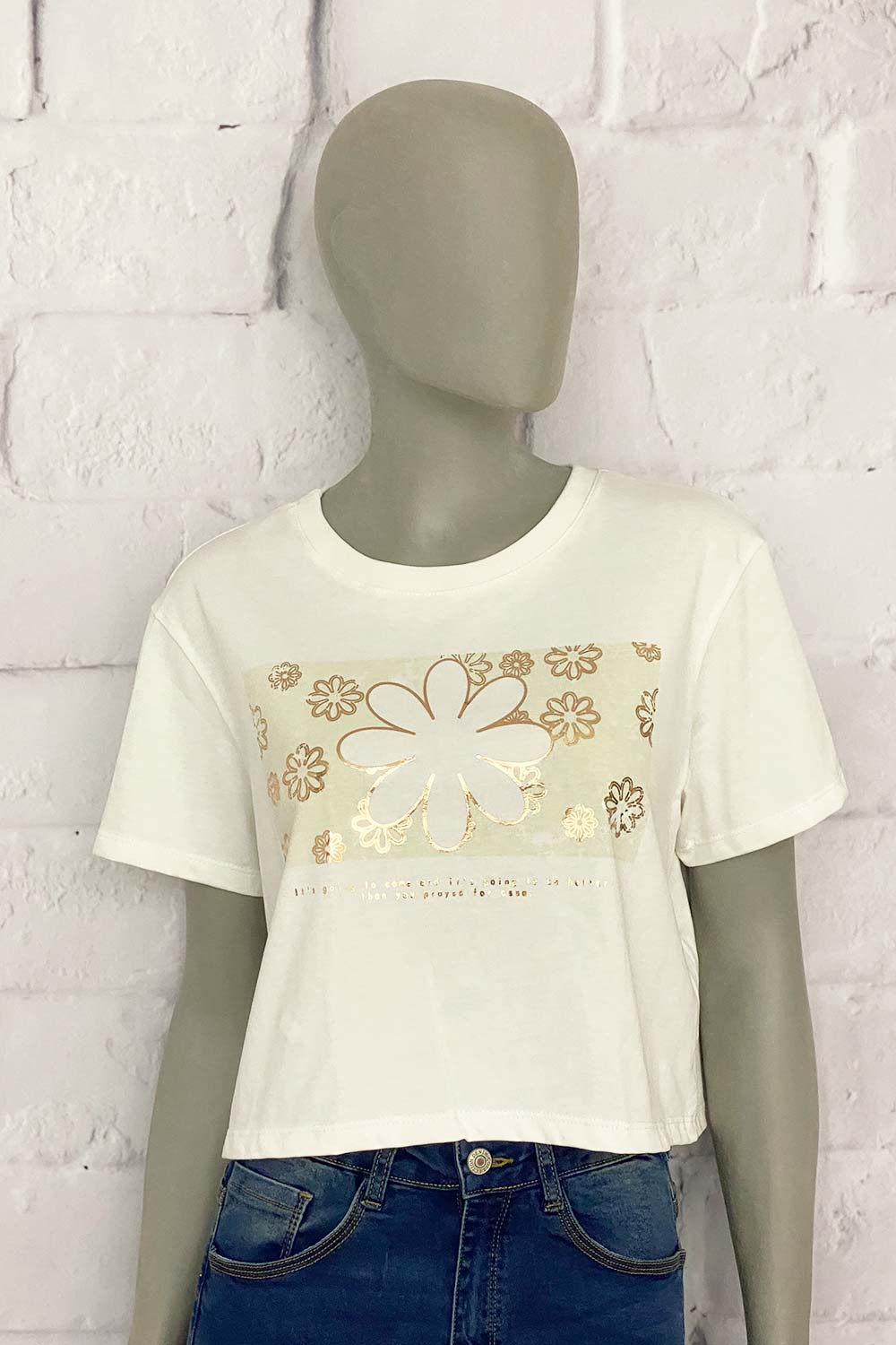 CAMISETA MUJER CORTA AMPLIA ESTAMPADO DELANTERO