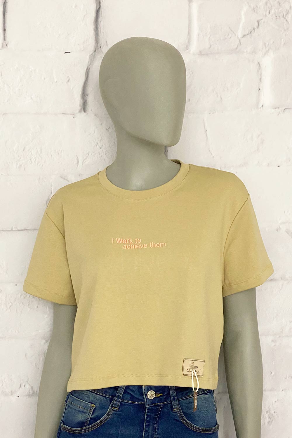 CAMISETA MUJER CORTA AMPLIA APLIQUE DELANTERO