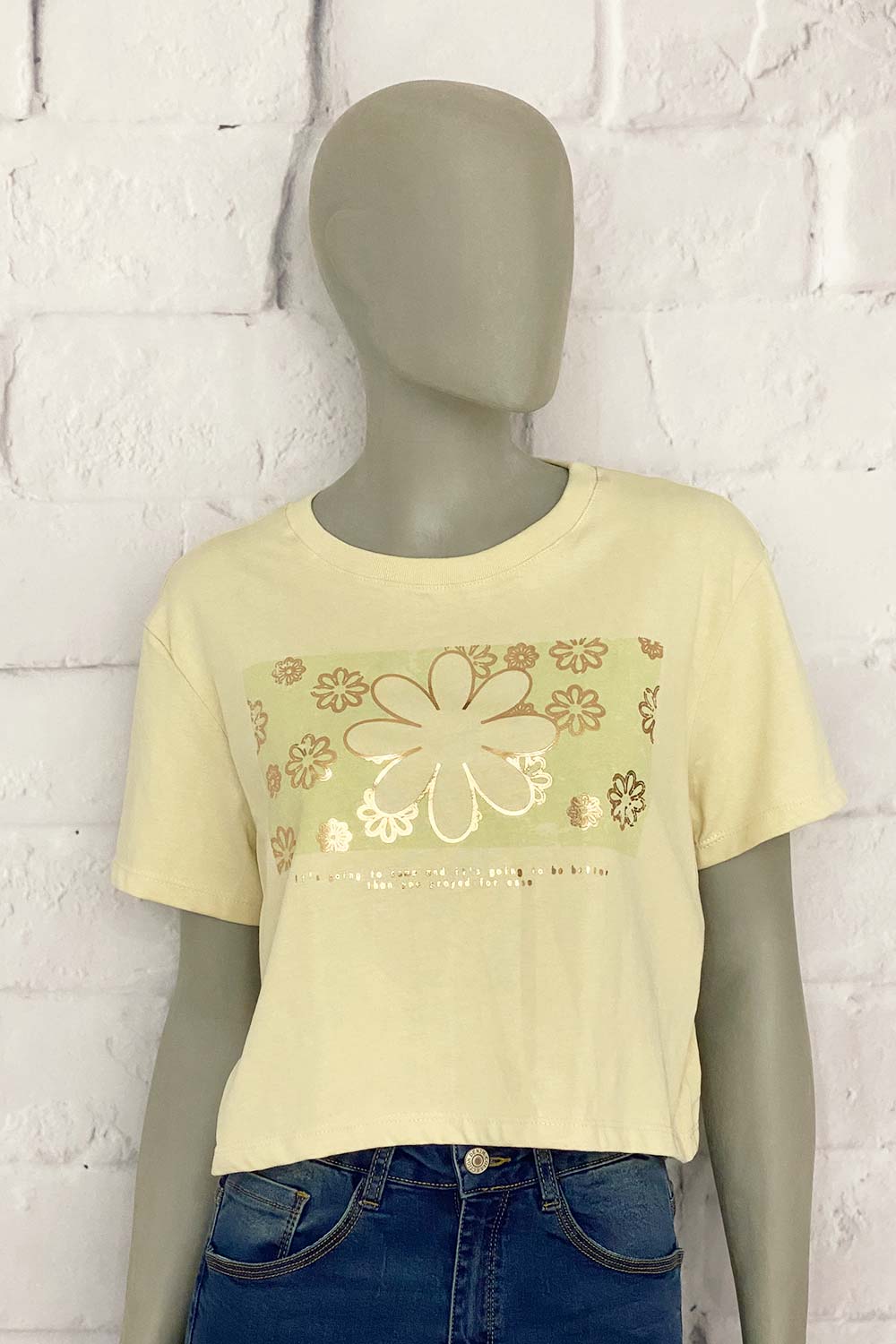 CAMISETA MUJER CORTA AMPLIA ESTAMPADO DELANTERO