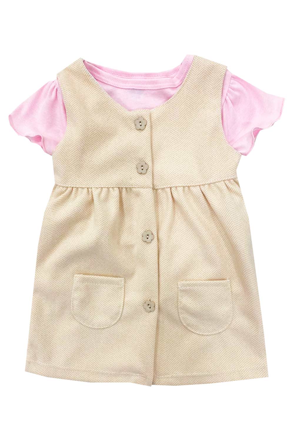 VESTIDO BEBÉ PAÑO CON BOTONES Y CAMISETA