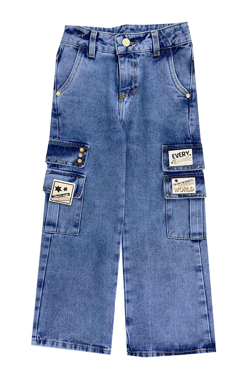 JEAN NIÑA TIPO CARGO CON ESTAMPADOS