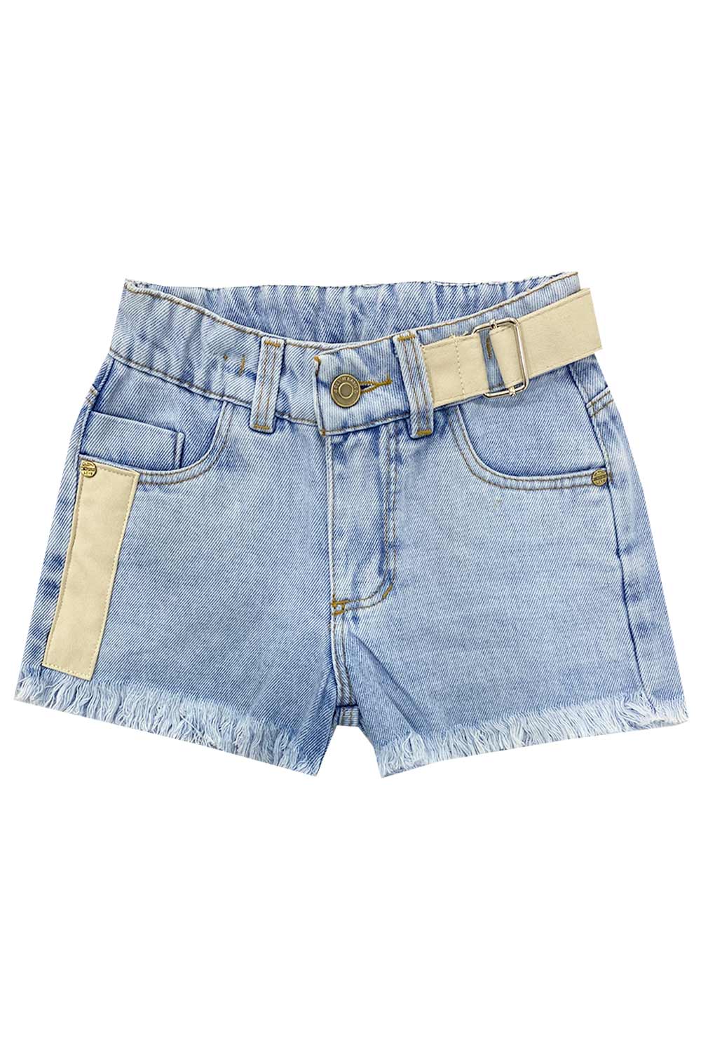 SHORT NIÑA DENIM CON DETALLE EN CINTURA Y LATERAL