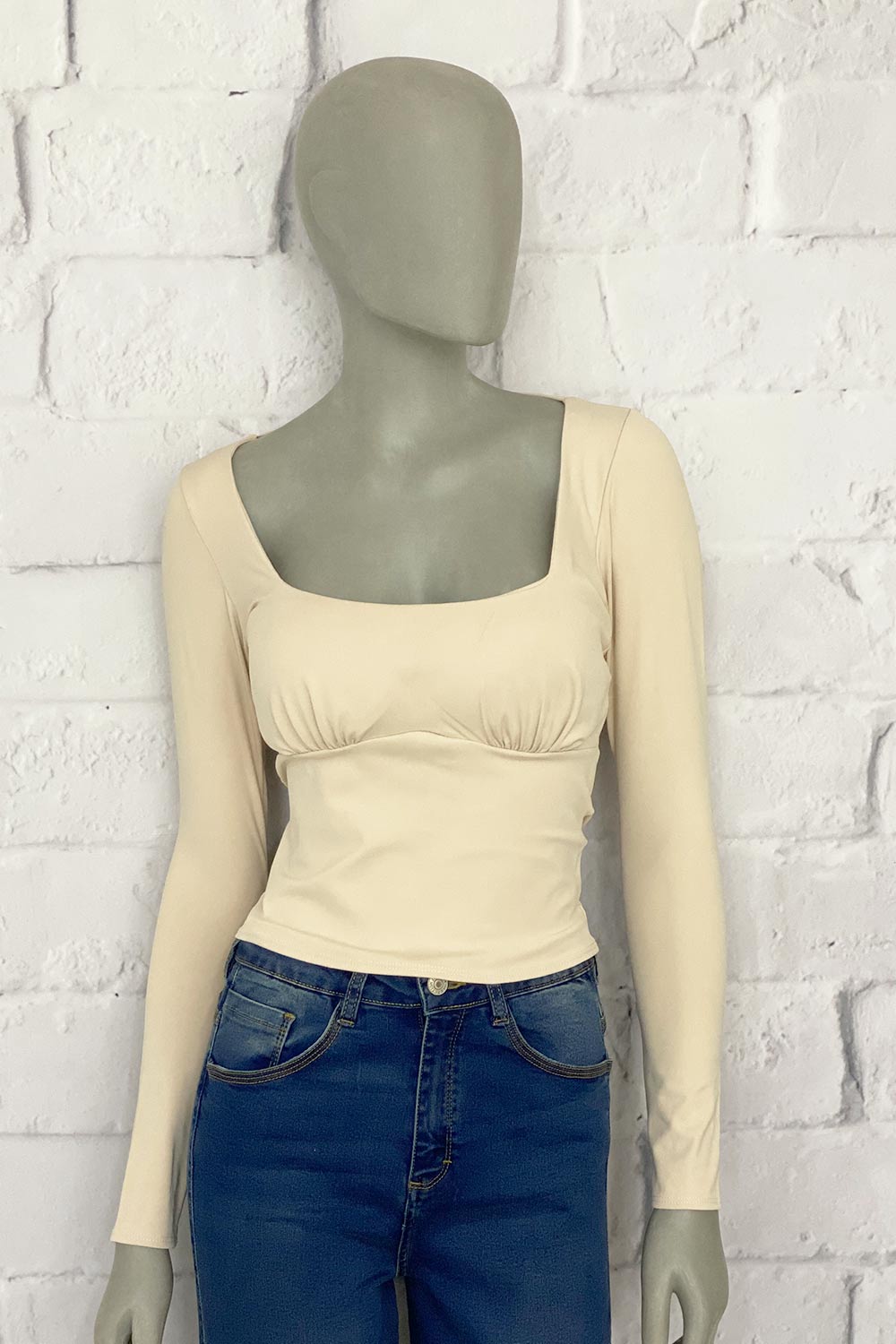BLUSA MUJER UNICOLOR CUELLO CUADRADO