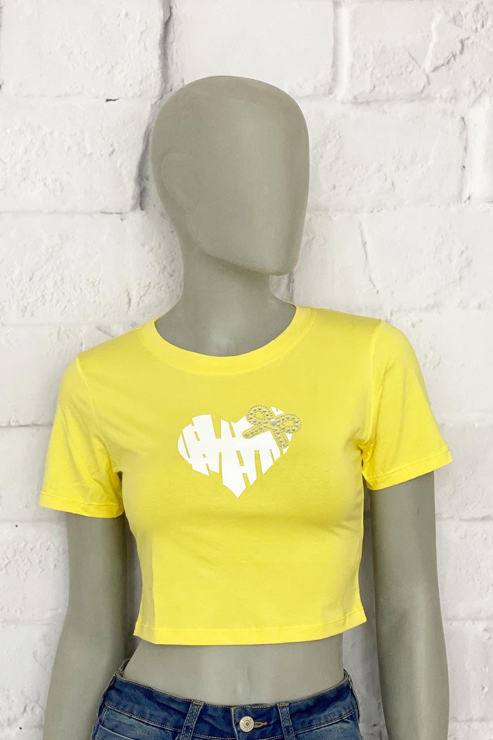 CAMISETA MUJER CORTA ESTAMPADO DELANTERO CON BRILLOS
