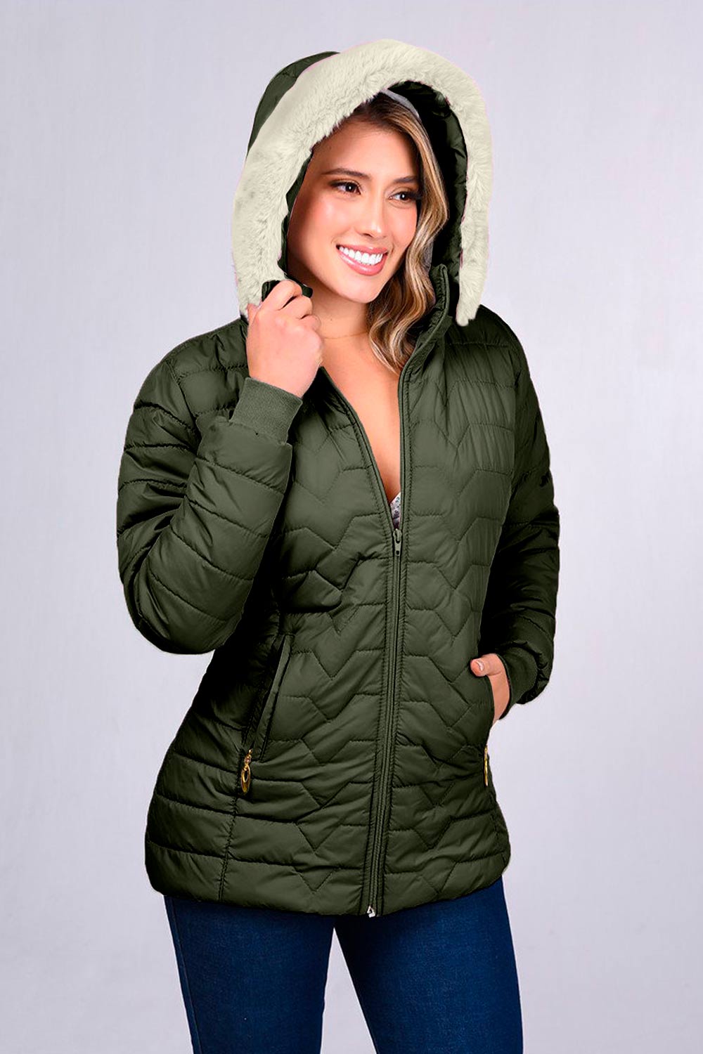 CHAQUETA MUJER ACOLCHADA GORRO CON PELUCHE