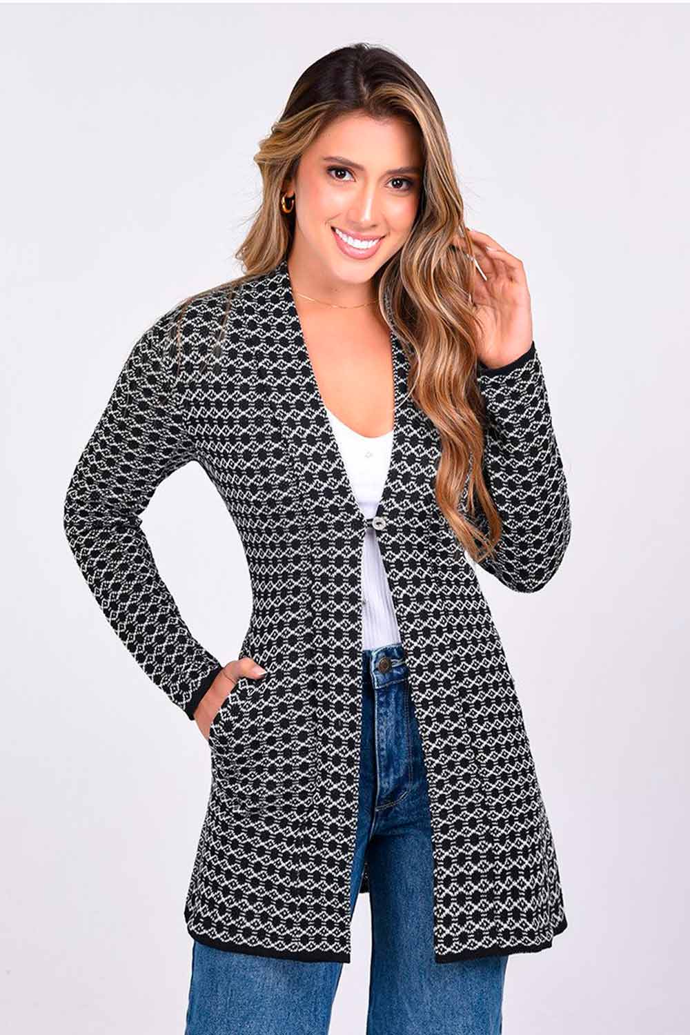 CARDIGAN MUJER TEJIDO MINI ROMBOS