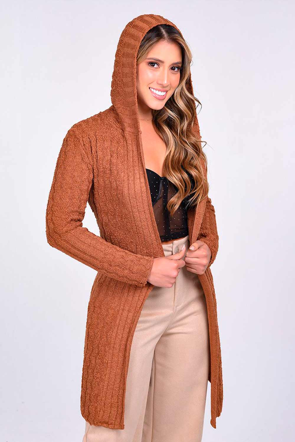 CARDIGAN MUJER UNICOLOR TEJIDO CON TEXTURA