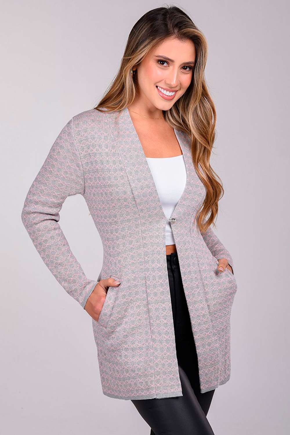 CARDIGAN MUJER TEJIDO MINI ROMBOS