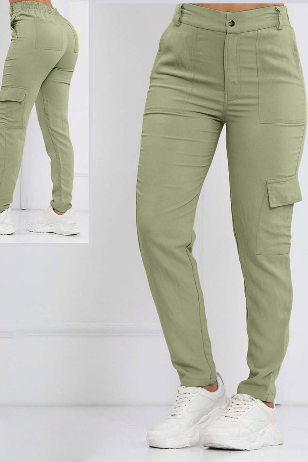 PANTALÓN MUJER UNICOLOR BOLSILLO CARGO