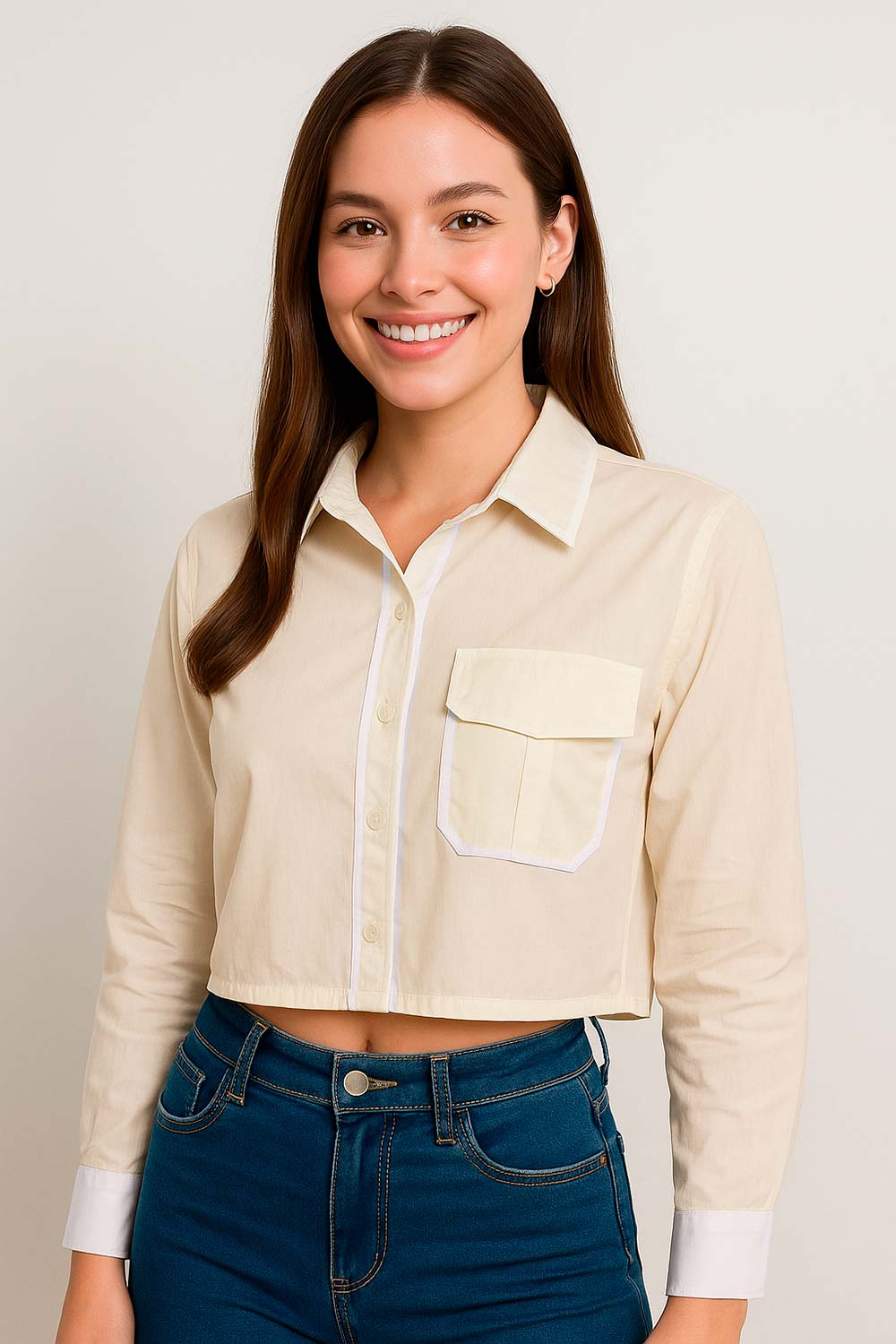 CAMISA MUJER CORTA CON BOLSILLO