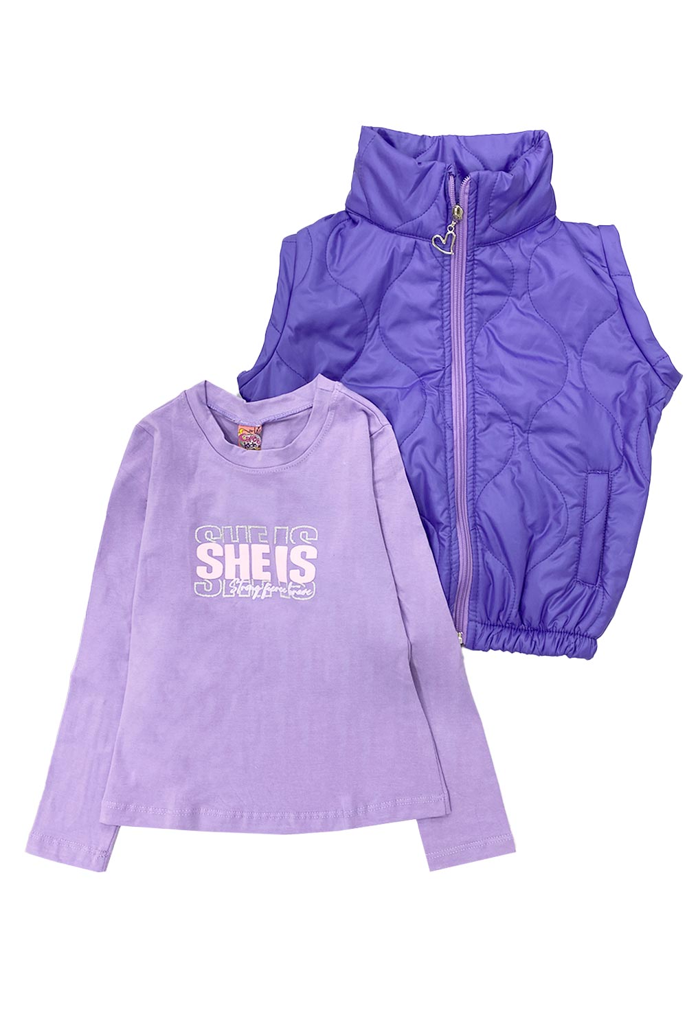 DÚO NIÑA CHALECO ACOLCHADO Y BUZO ESTAMPADO VARIABLE