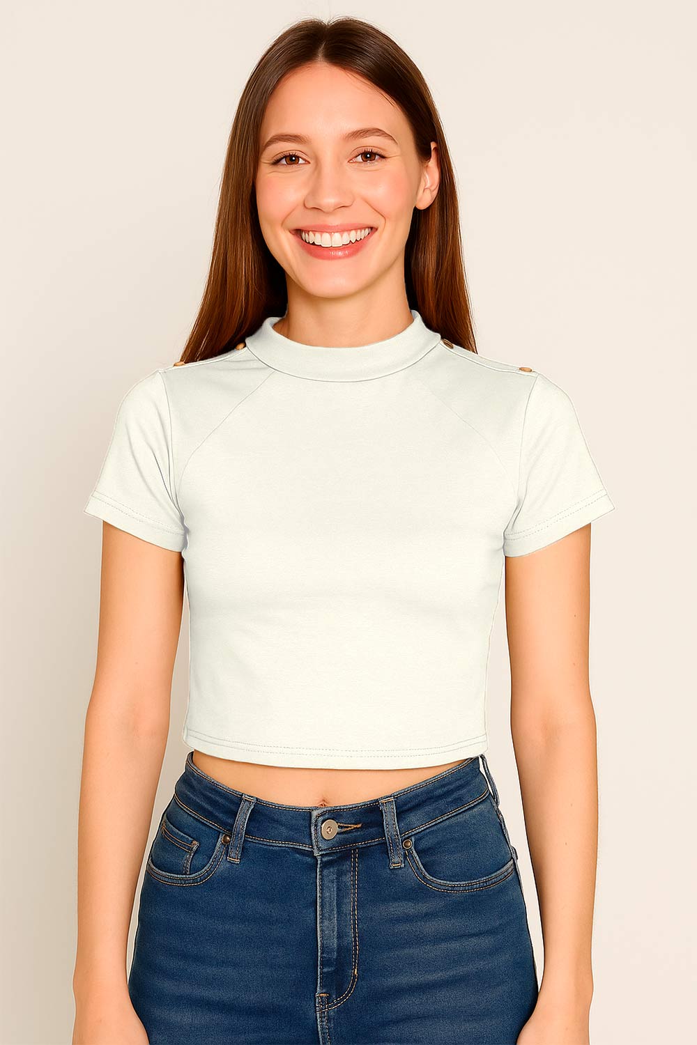 BLUSA MUJER CORTA DETALLE EN HOMBROS