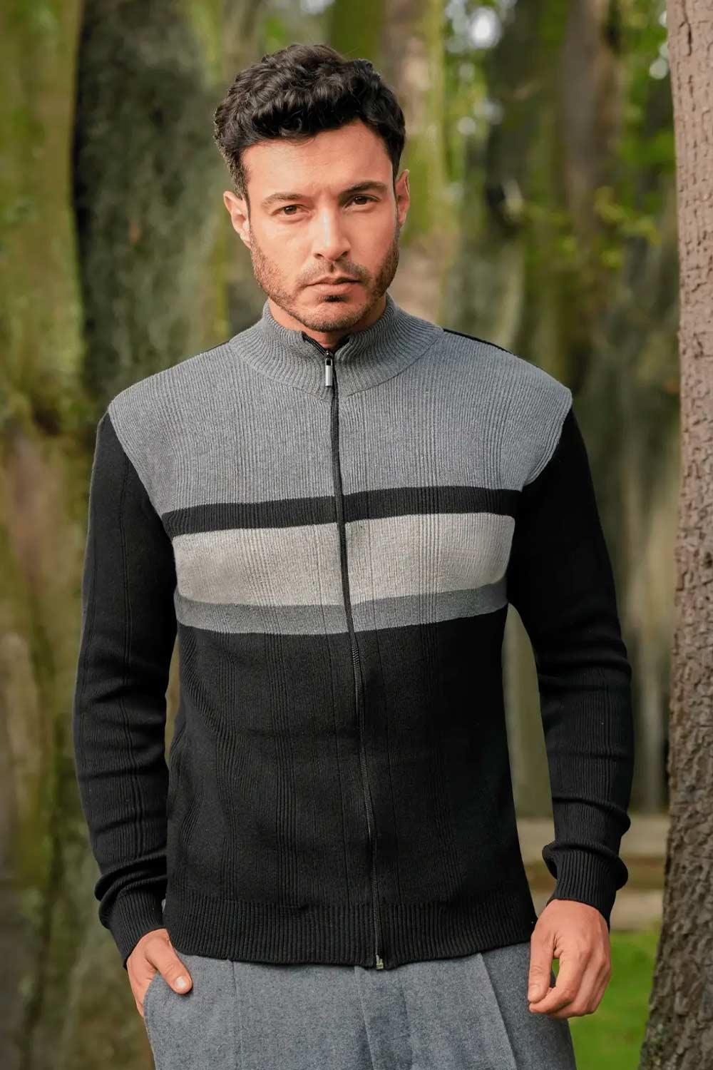 CHAQUETA HOMBRE TEJIDA LINEAS HORIZONTALES