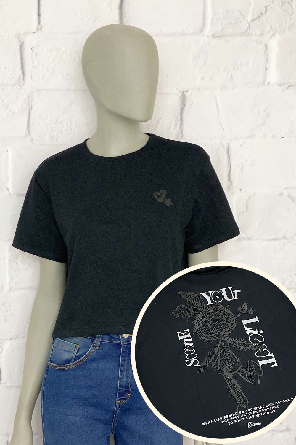 CAMISETA MUJER CORTA ESTAMPADO DELANTERO Y TRASERO