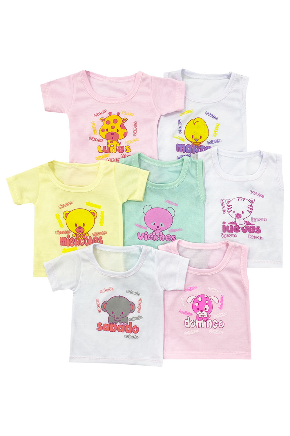 SEMANARIO RECIÉN NACIDO 7 CAMISETAS ESTAMPADOS VARIABLES