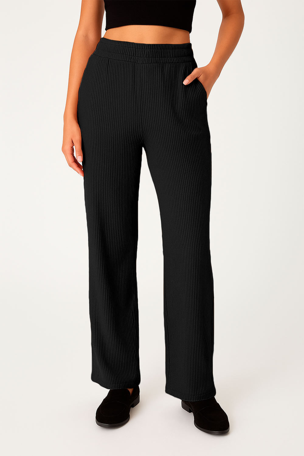 PANTALÓN MUJER BOTA RECTA TELA ACANALADA