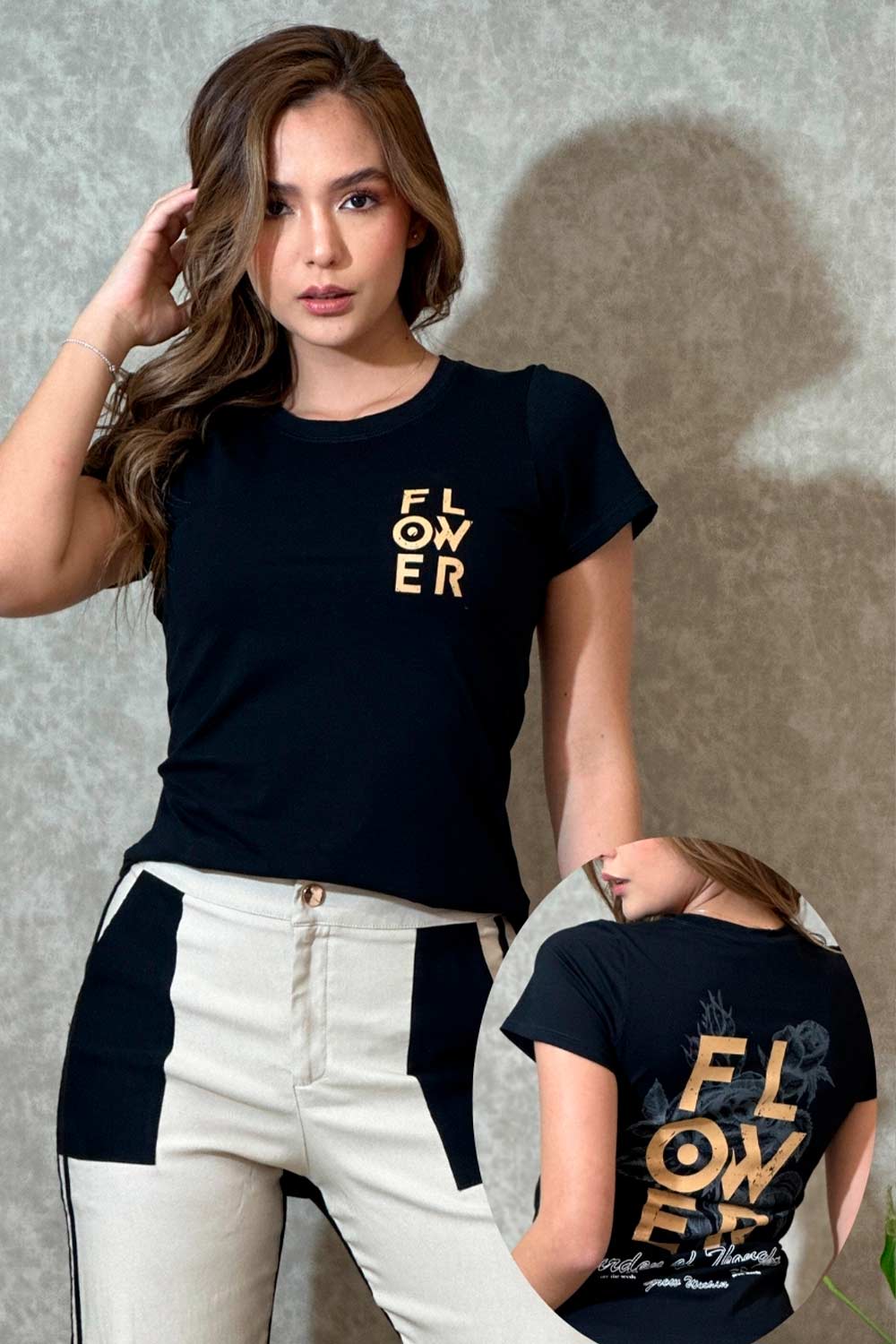 CAMISETA MUJER ESTAMPADO DELANTERO Y TRASERO