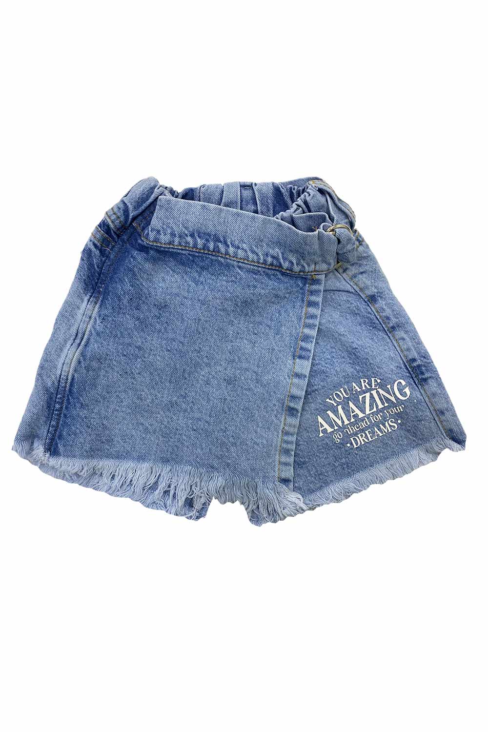 FALDA SHORT NIÑA EN DENIM CON ESTAMPADO LATERAL