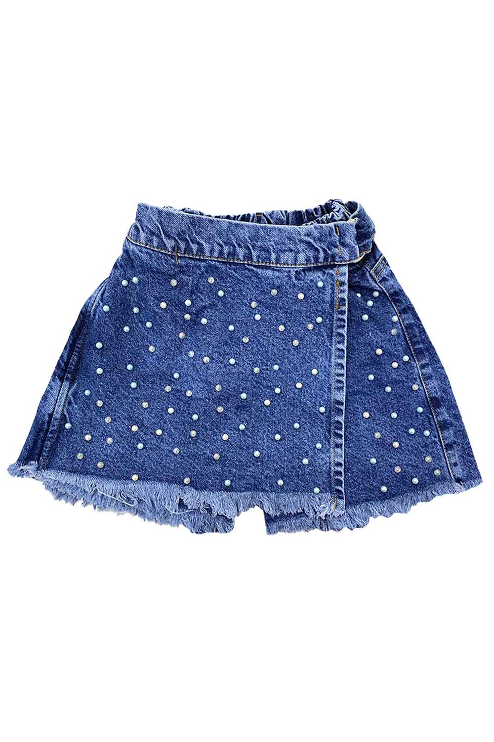 FALDA SHORT NIÑA EN DENIM CON PERLAS