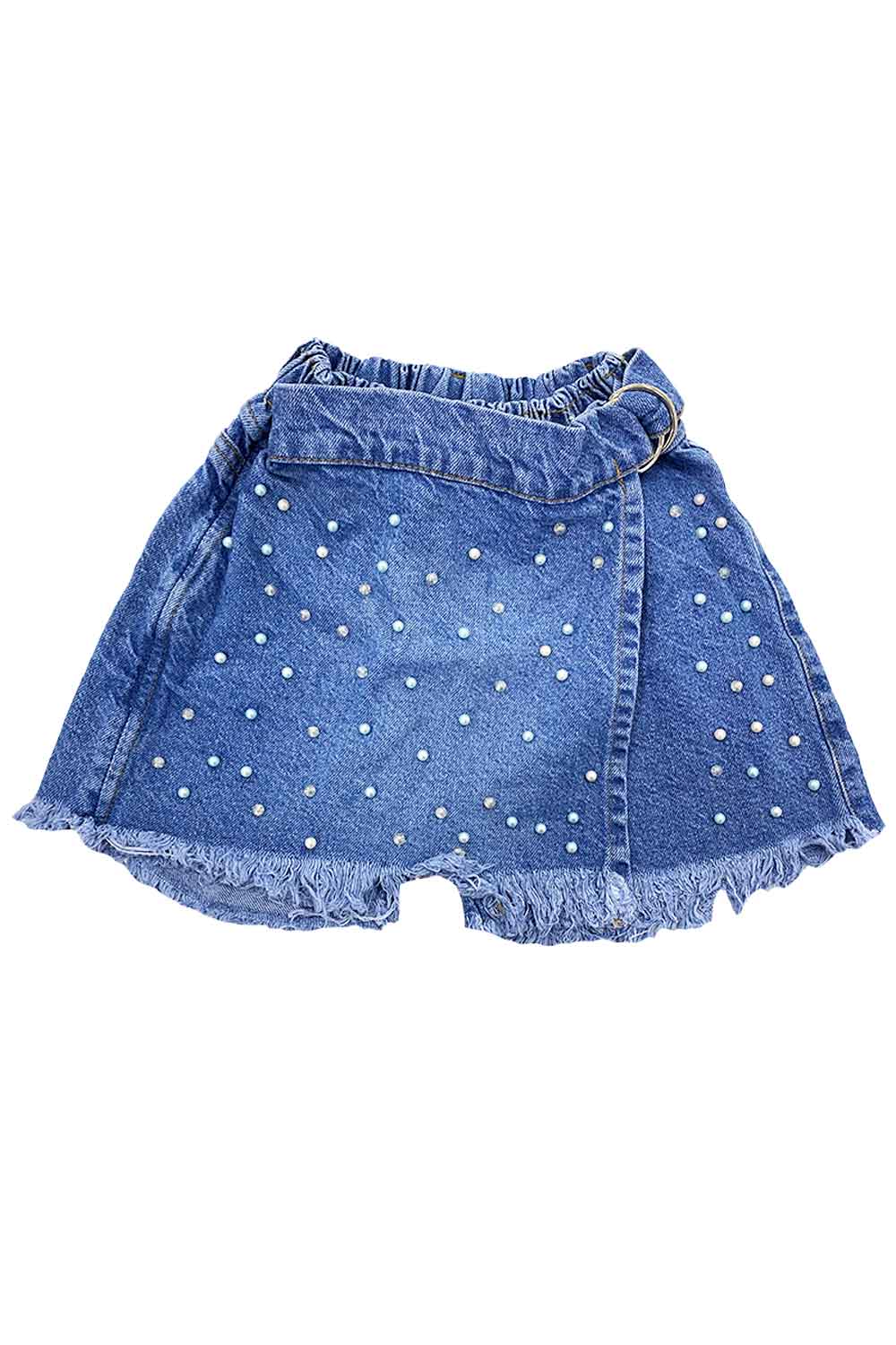 FALDA SHORT NIÑA EN DENIM CON PERLAS