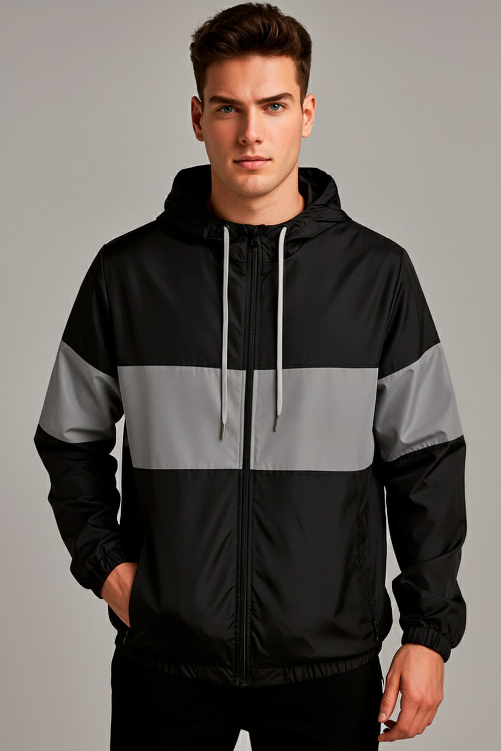 CHAQUETA HOMBRE IMPERMEABLE CON FRANJA REFLECTIVA