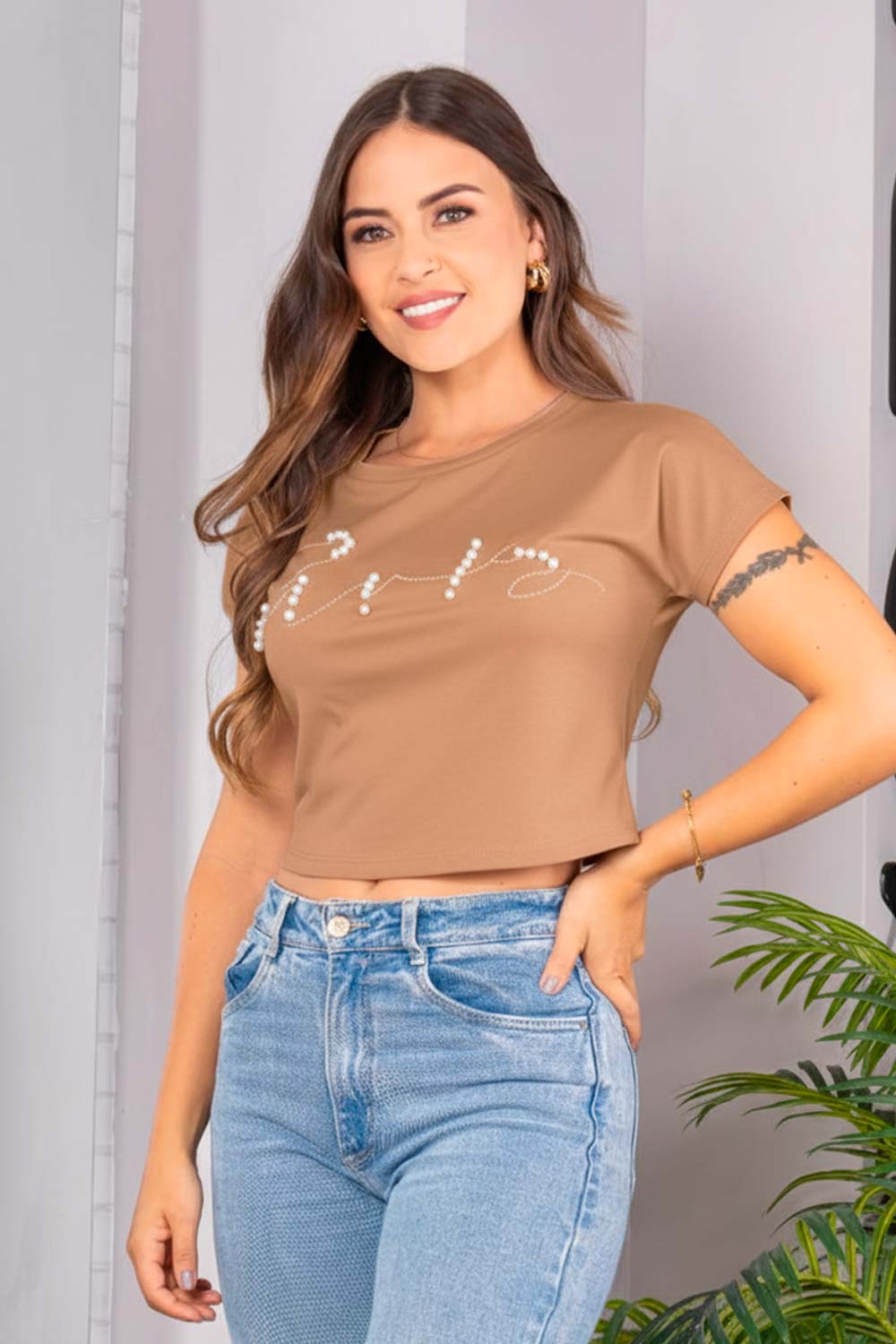 BLUSA MUJER CORTA DISEÑO PERLA