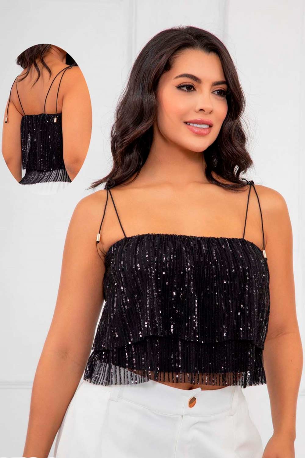 BLUSA MUJER LENTEJUELAS CORTA