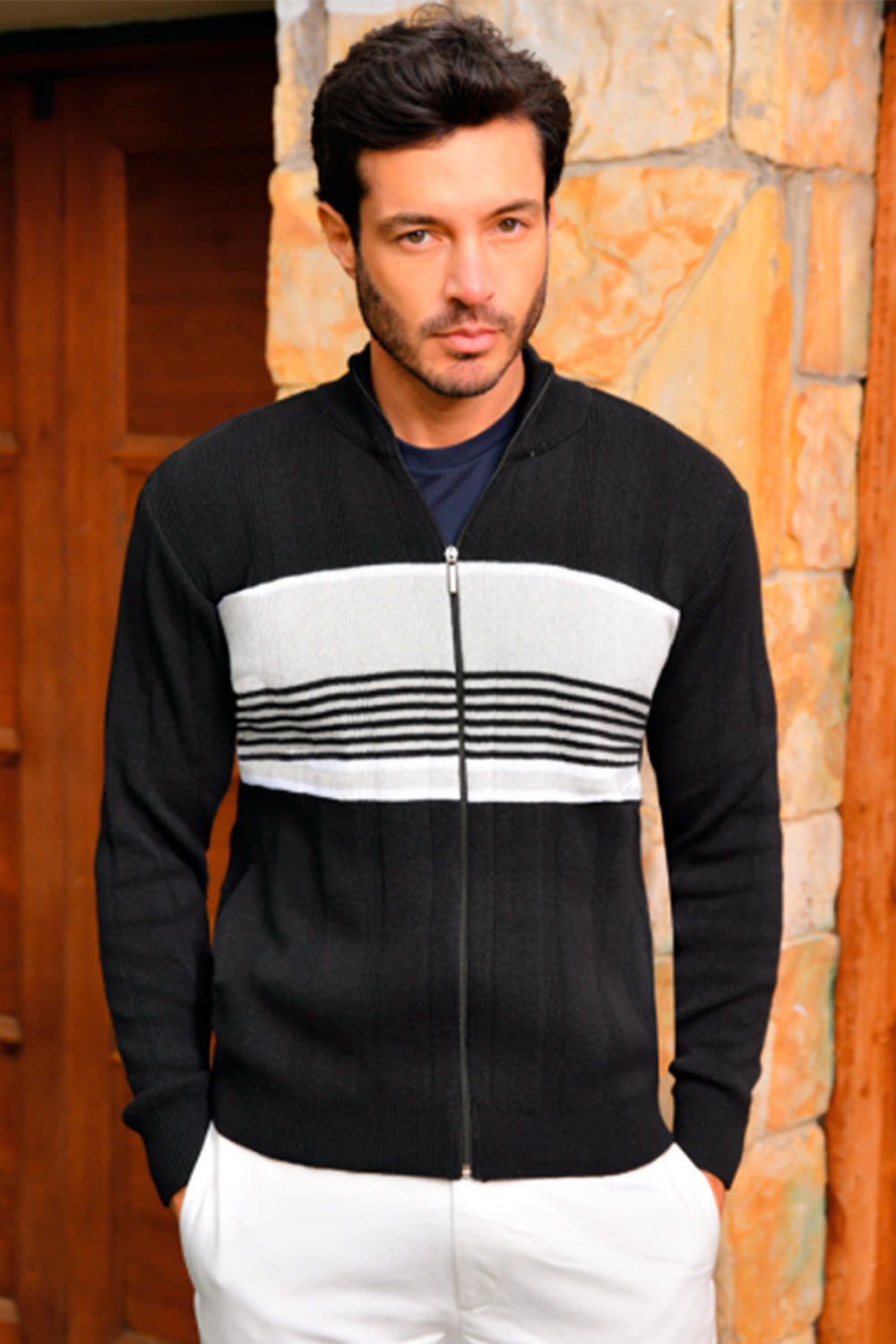 CHAQUETA HOMBRE TEJIDA LINEAS HORIZONTALES